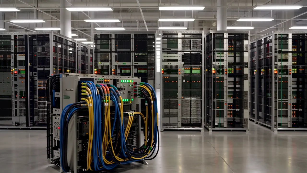 Wide Shot of a Large Data Center Filled with Equipment