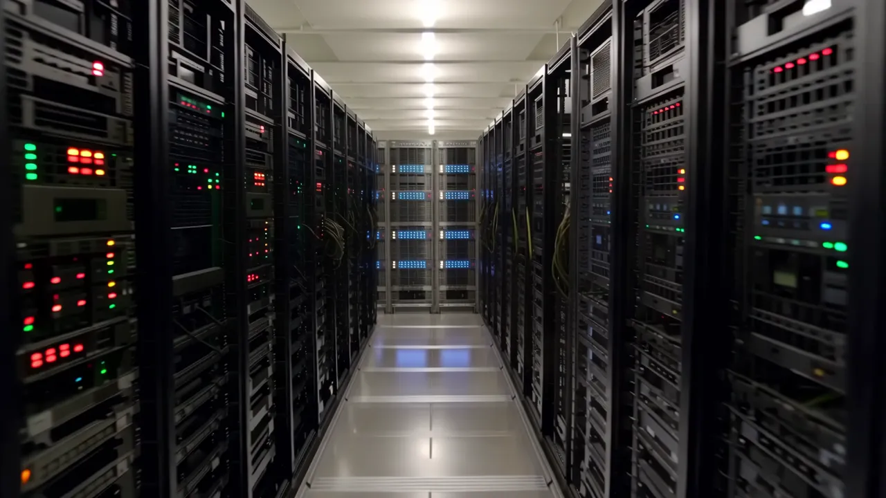 Wide Shot of a Large Data Center Floor