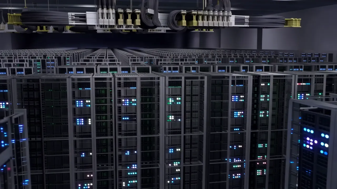 Wide Shot of a Large Data Center Floor with Equipment
