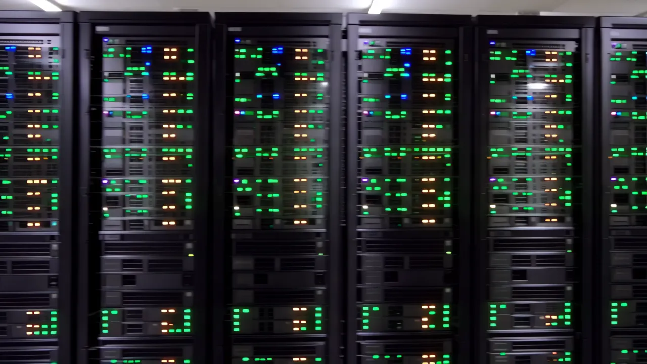 Wide Shot of a Large Data Center Floor with Equipment