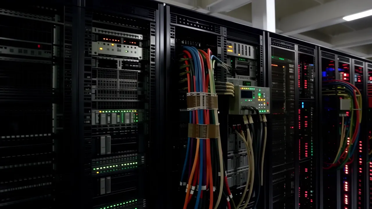 Wide Shot of a Large Data Center Floor with Equipment
