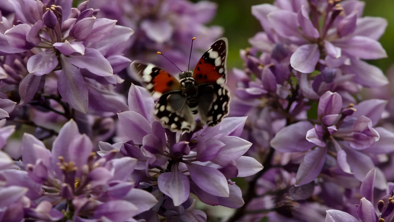 Wisteria Flowers with Butterfly in Soft Light